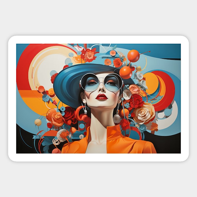 Beauty Woman Retro Abstract Colorful Painting Magnet by Cubebox